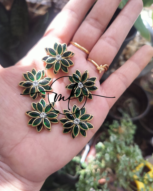 Green small lily Hair Hooks -set of 5 pieces
