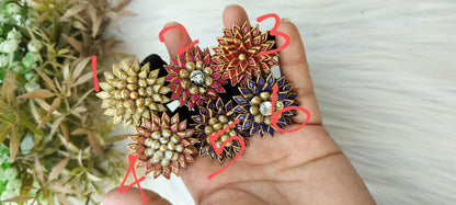 Colourful Flower kundan Hair Ties