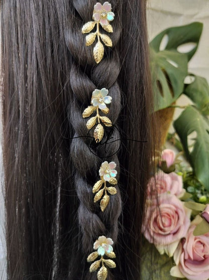 NEO05 Novuelle Contemporary Golden Leaf*Floral Hair hook