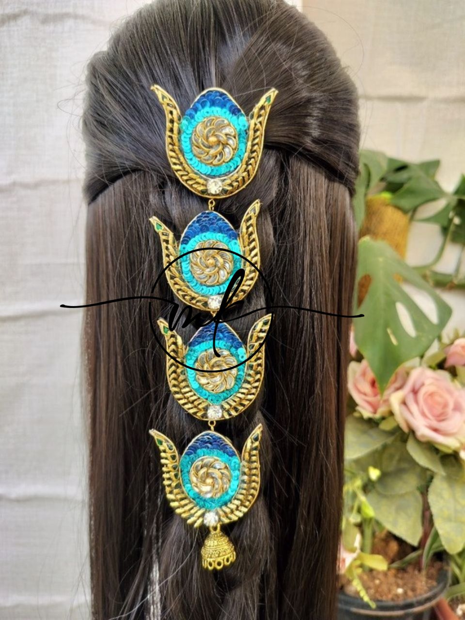 Peacock Feather V02 Hair Braid Brooch
