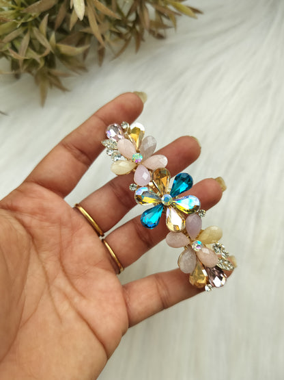 Floral Crystal Metal Baratte Clip - Large size