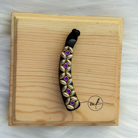 Purple Kundan Banana clip - lock type