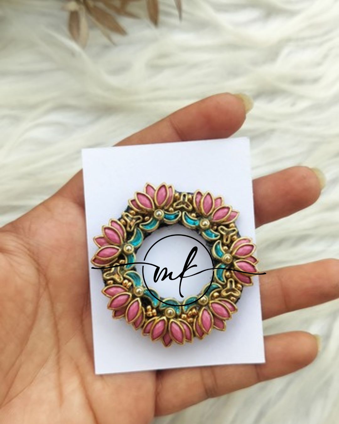 Lara pink blue lotus Hair Brooch