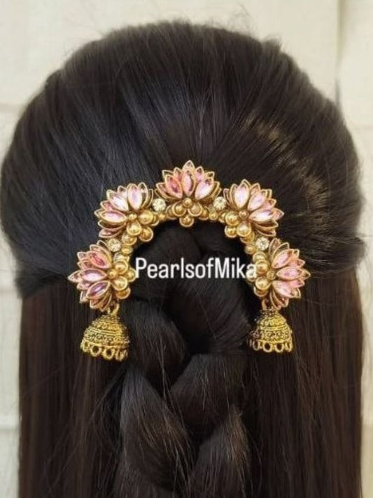 Aari Baby Pink+Gold Lotus Hair Brooch