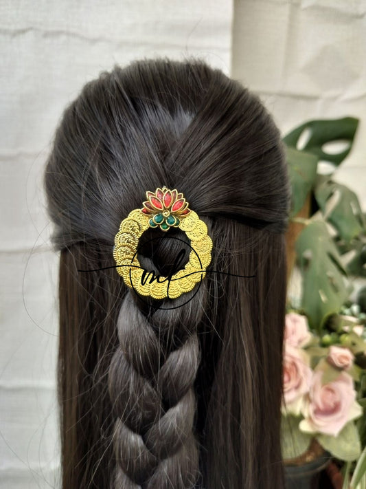 Nira NH Glossy Red Lotus Hair Brooch