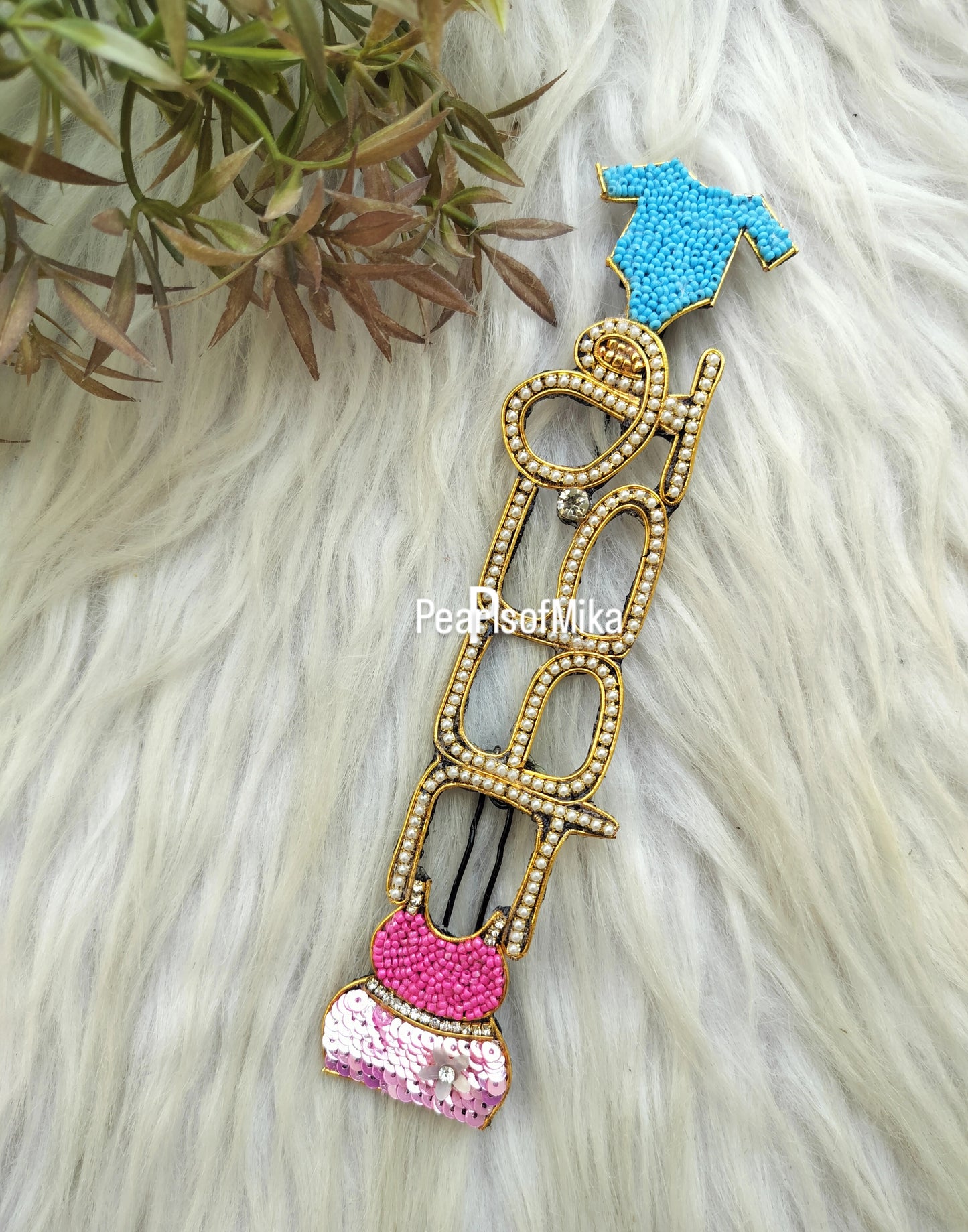 Amma with pink skirt/blue shirt - Baby Shower Hair Accessories