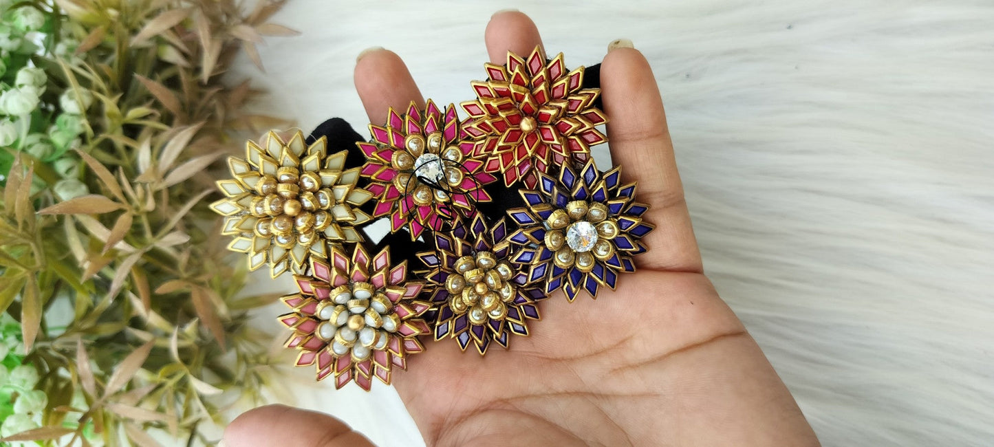 Colourful Flower kundan Hair Ties