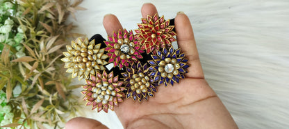 Colourful Flower kundan Hair Ties