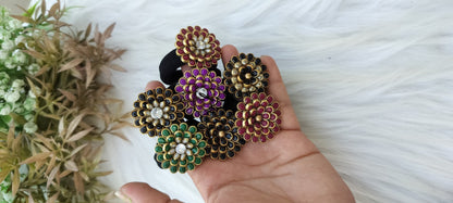 Colourful Flower kundan Hair Ties/ Hair Brooch