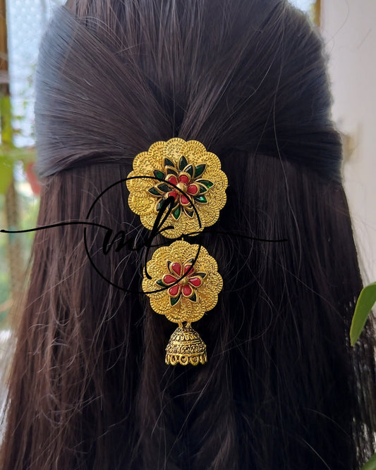 LAYA Red Green Kundan Hair Brooch Return gift Combo