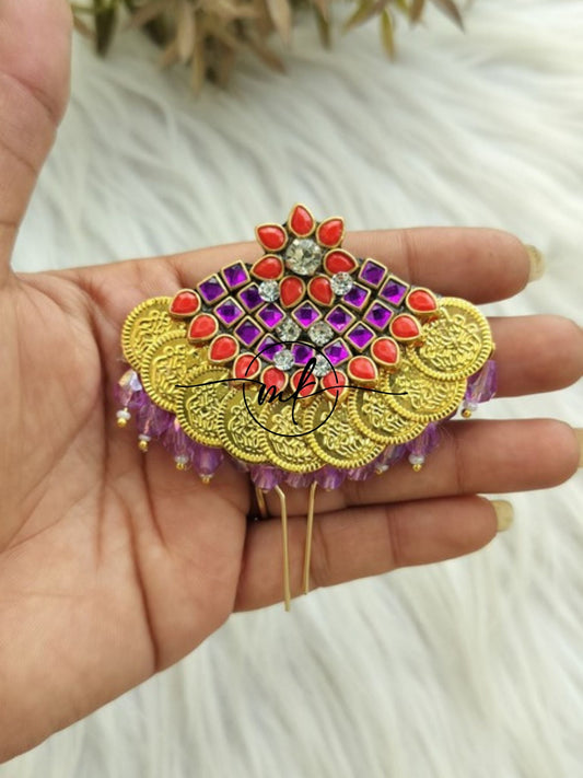 Hora Orange Purple - Hair Brooch/Centre clip/Hair ties
