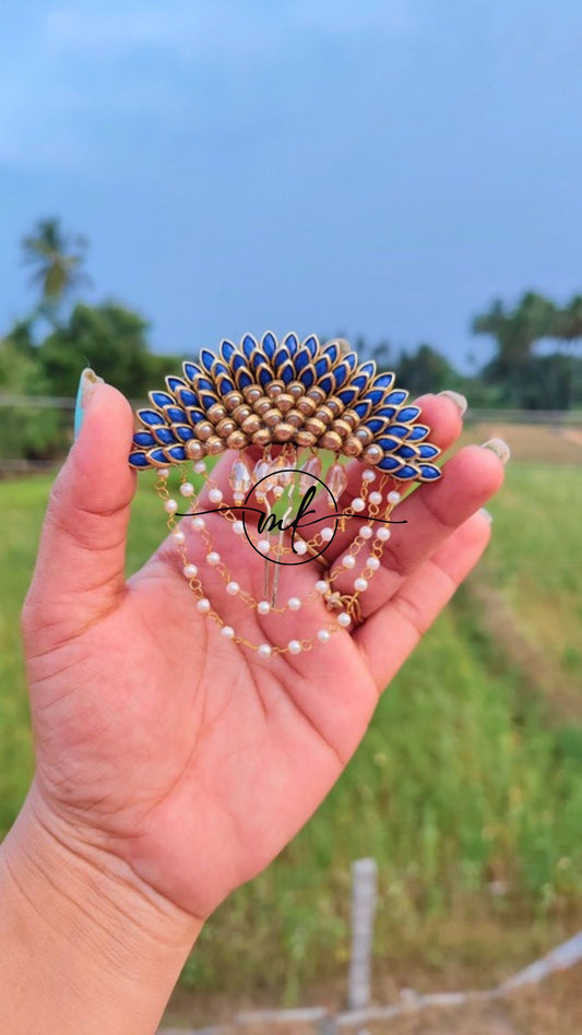 Ink blue Golden Sunflower Hair Brooch