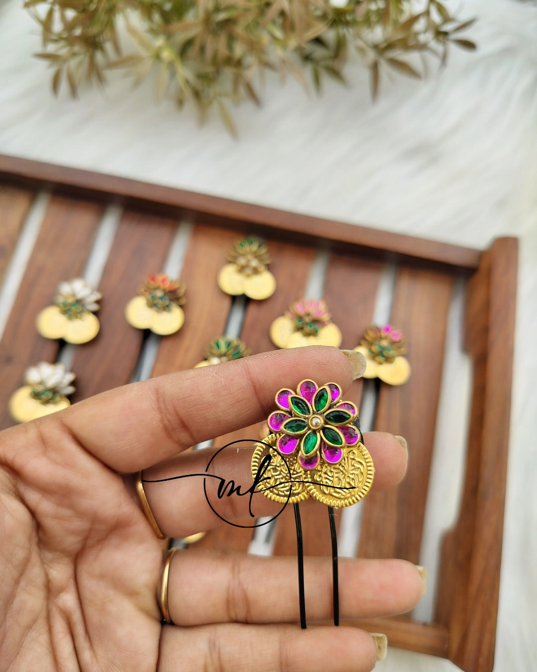 CIKA Pink Green Flower -Hair hooks/Hair Brooch -1 piece