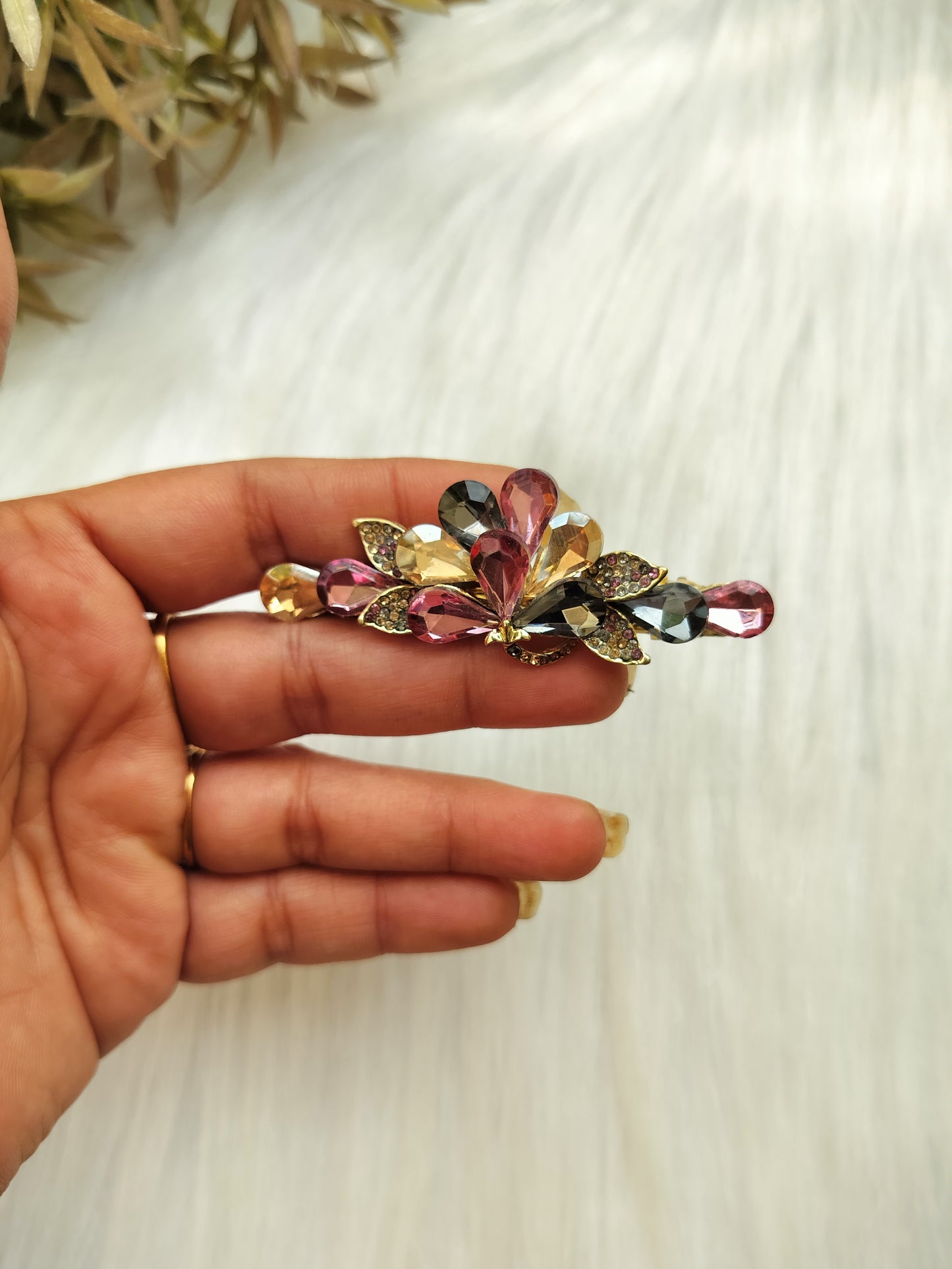 Crystal Floral Premium Small Baratte Clip