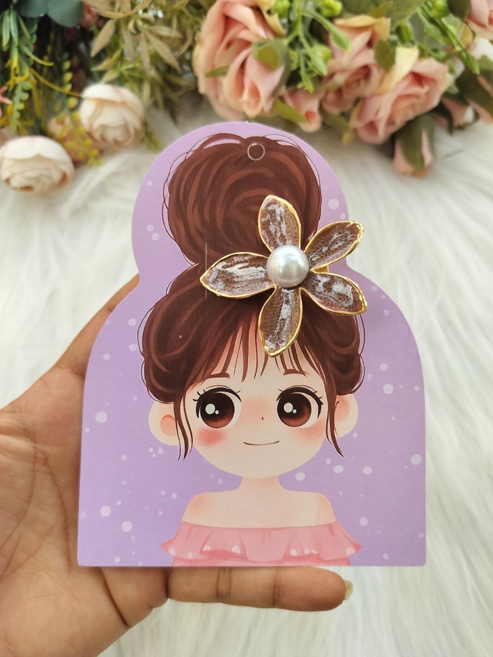 Brown Floral Metal Premium Alligator Clip