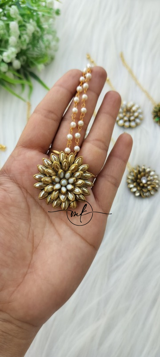 Golden Kundan Maang Tikka