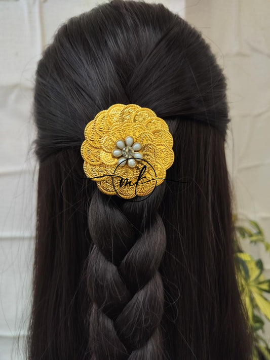 White coin medium Ring Hair Brooch