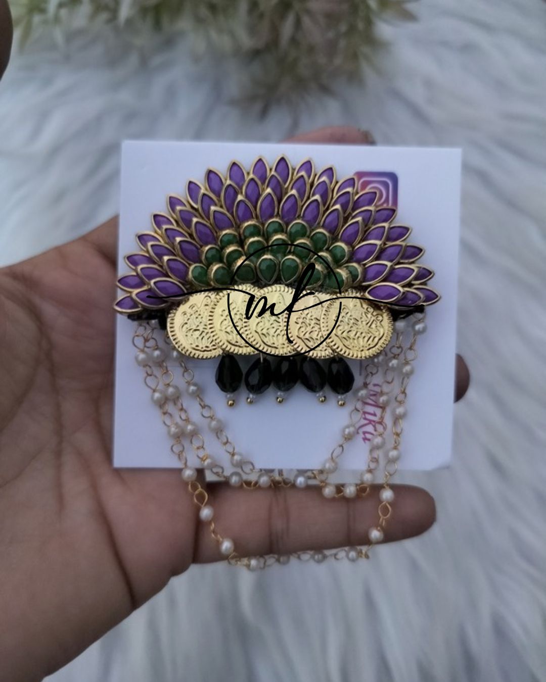 Purple Green Sunflower COIN Hair Brooch