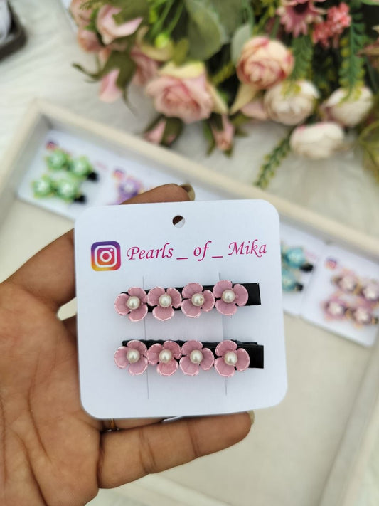Pink pearl Floral Alligator pin - pair