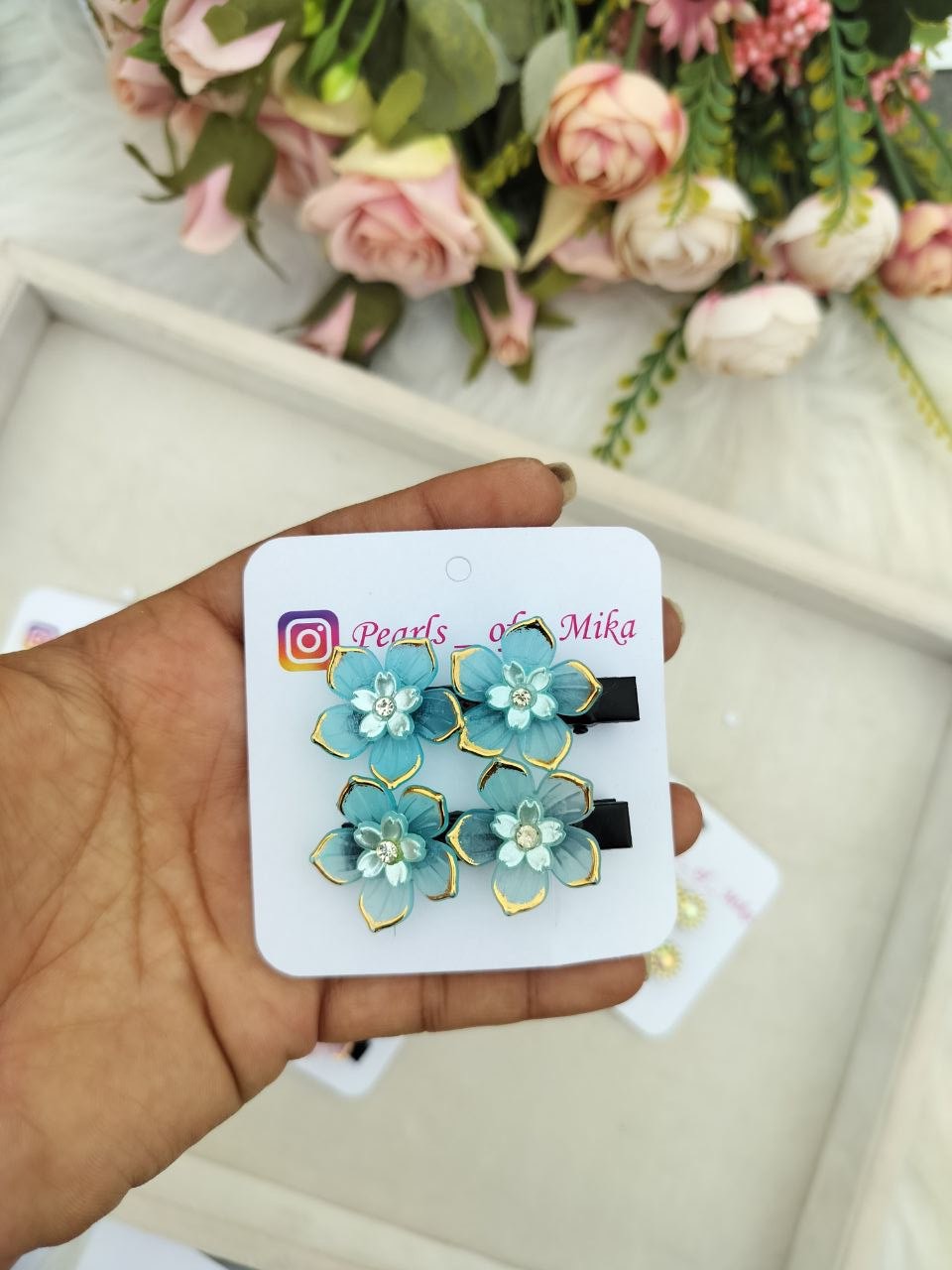 Blue Floral Alligator Clip
