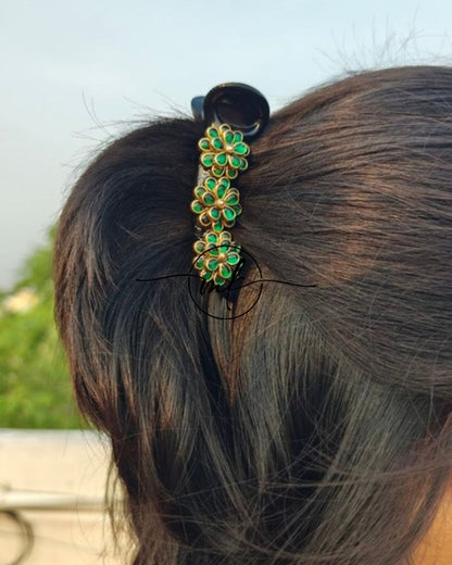 Dark green Kundan Banana clip - V type