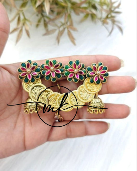 Jimiki Cora Hair Brooch - Green pink Flower