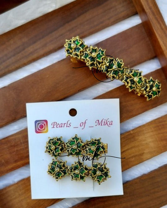 Green 2D kundan Center clip/Alligator Clip
