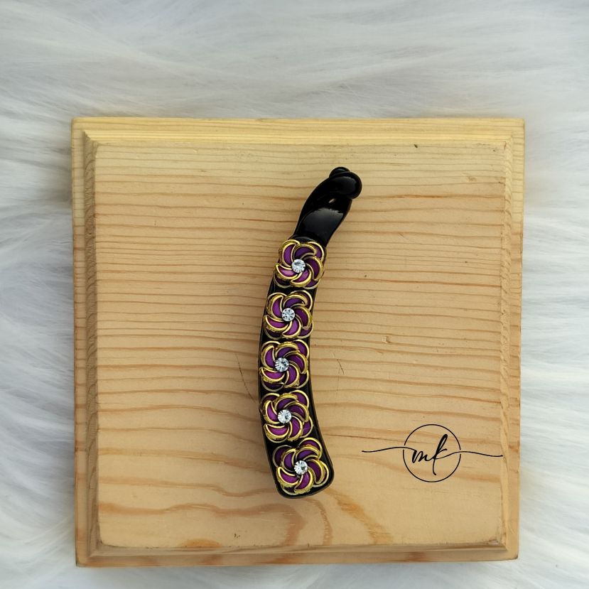 Purple Rose Kundan Banana clip - lock type
