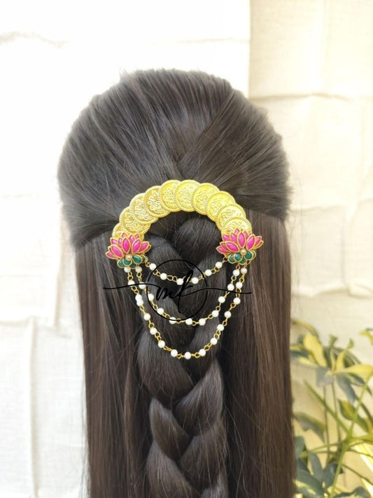 Iyal Dark Pink Lotus Coin Hair Brooch