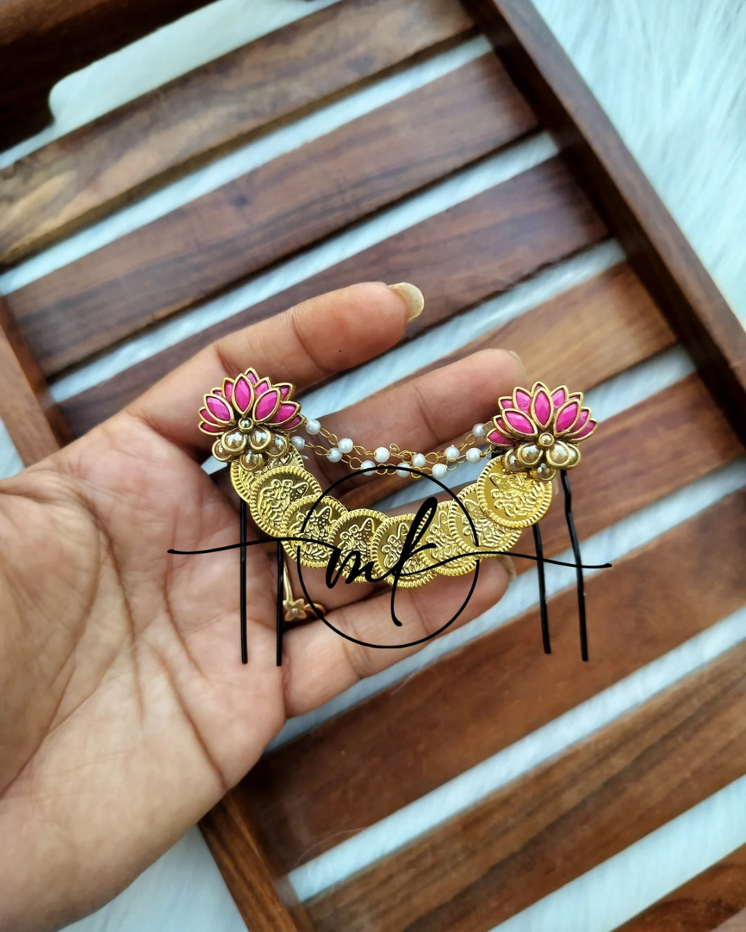 Dark pink Gold Cora Hair Brooch