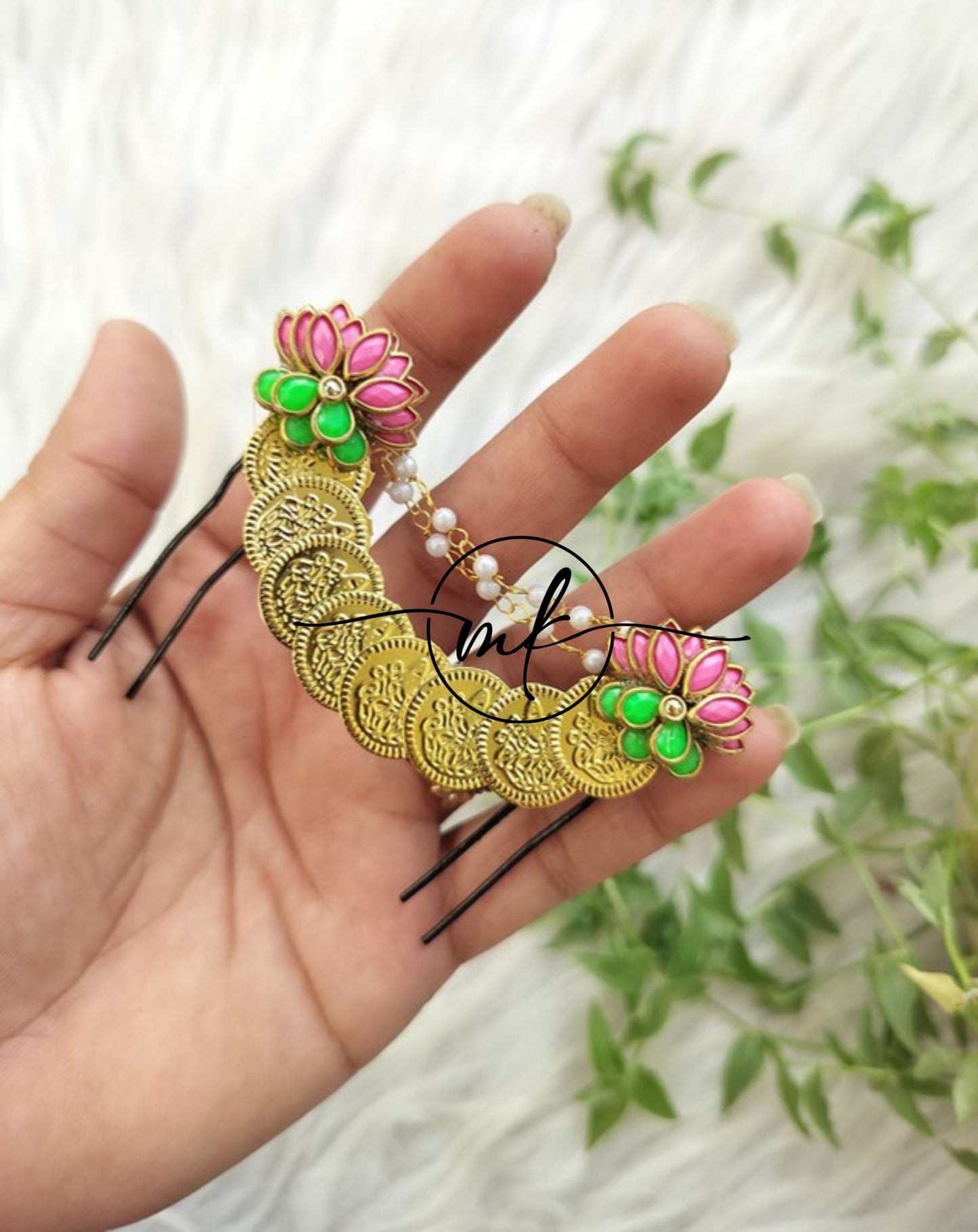 Cora Lotus pink + Light green Hair Brooch