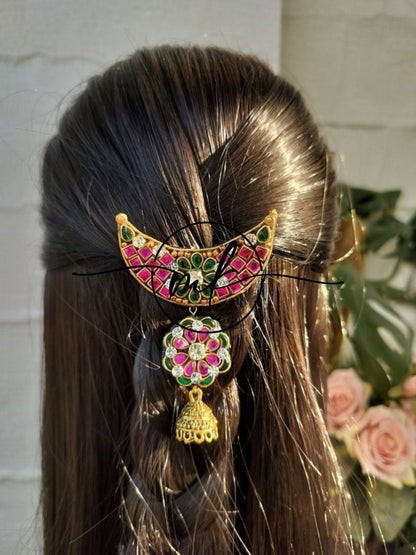 Green pink ChandraLaya Hair Brooch