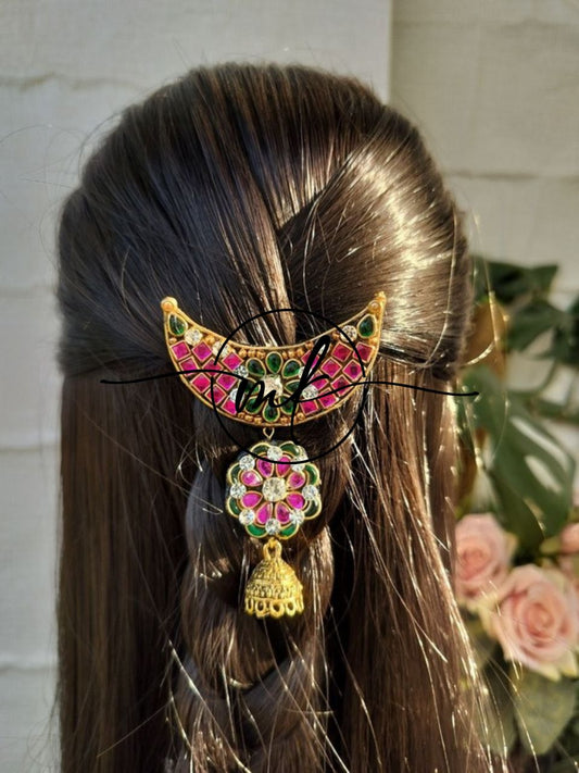 Green pink ChandraLaya Hair Brooch