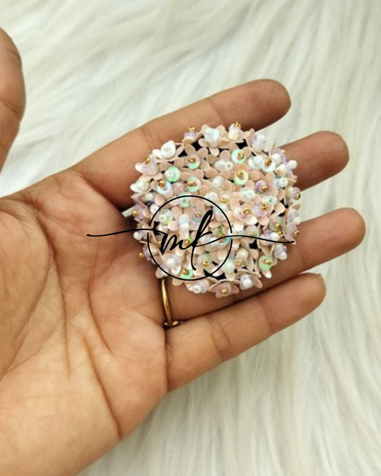 Premium embroidered Peachy White Hair Brooch/Hair Ties