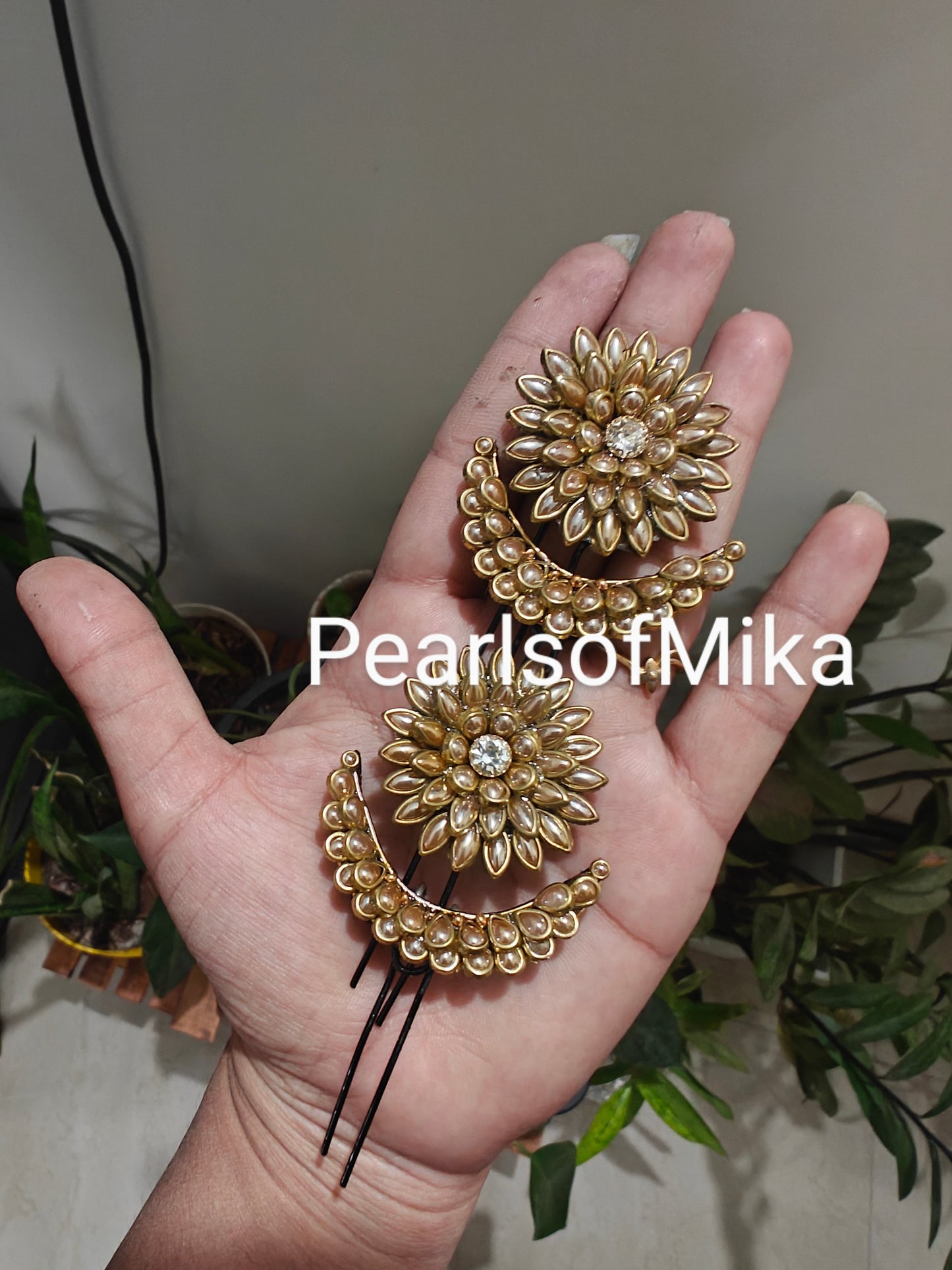 Golden Surya Chandra Braid HAIR Brooch -combo set of 4 piece
