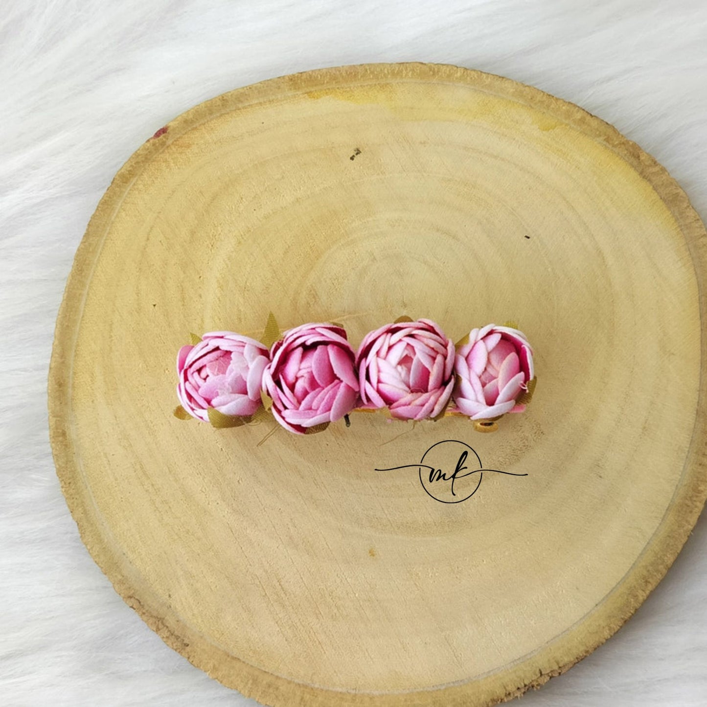 Pink Rose bud Barrette clip