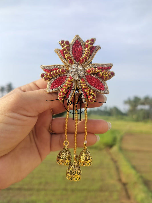 LILIUM Red Hair Brooch with Jumka