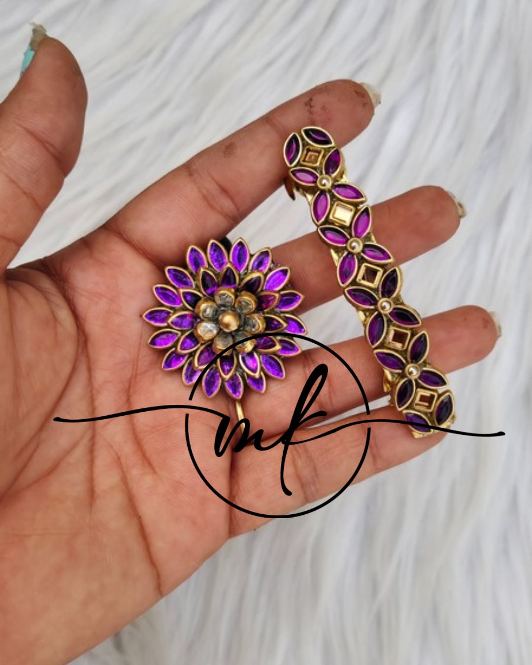 Kundan Hair Brooch/Hair ties/Centre clip- Combo