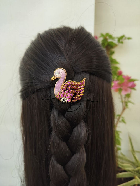 Purple Swan Hair Brooch