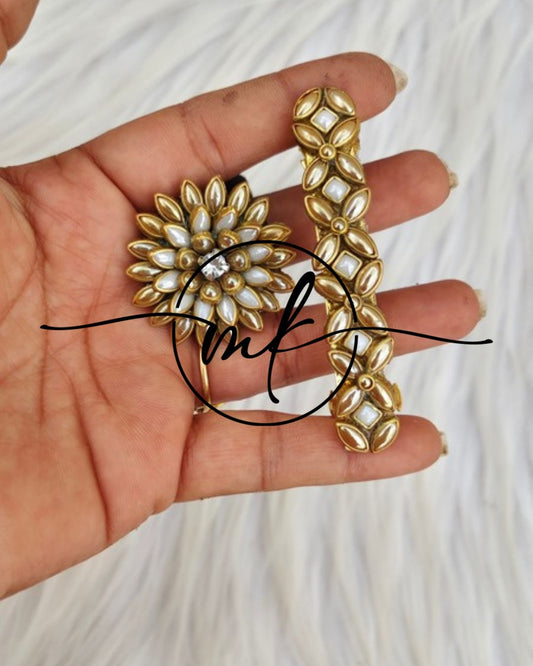 Kundan Hair Brooch/Hair ties/Centre clip- Combo