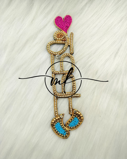 AMMA - Dark pink heart+blue baby feet - Baby shower Hair accessories