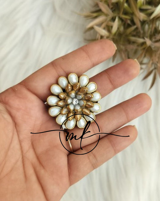White Kundan Hair Ties/ Hair Brooch