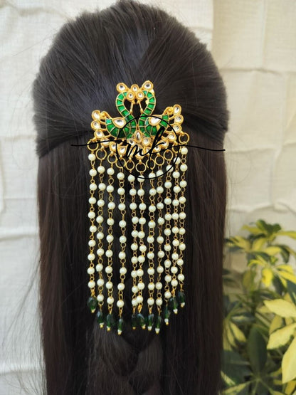 Green Spring swan Hair Brooch