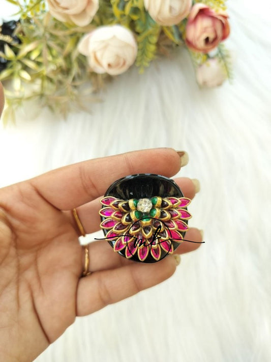 Sunflower Pink Green Kundan Claw