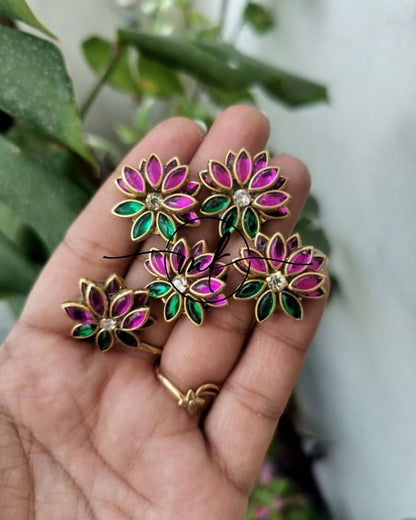 Pink Kundan Lily Hair hook