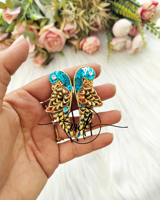 Blue Orange Parrot Hair Brooch - 1 piece