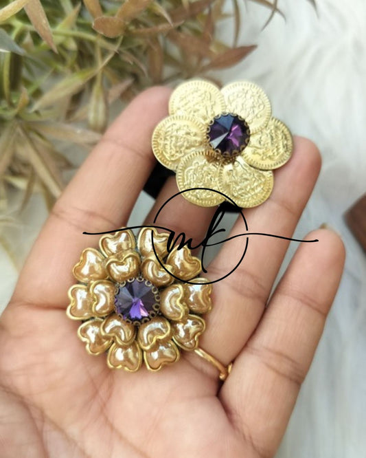 Kundan Coin Hair Brooch/Hair Ties - set of 2