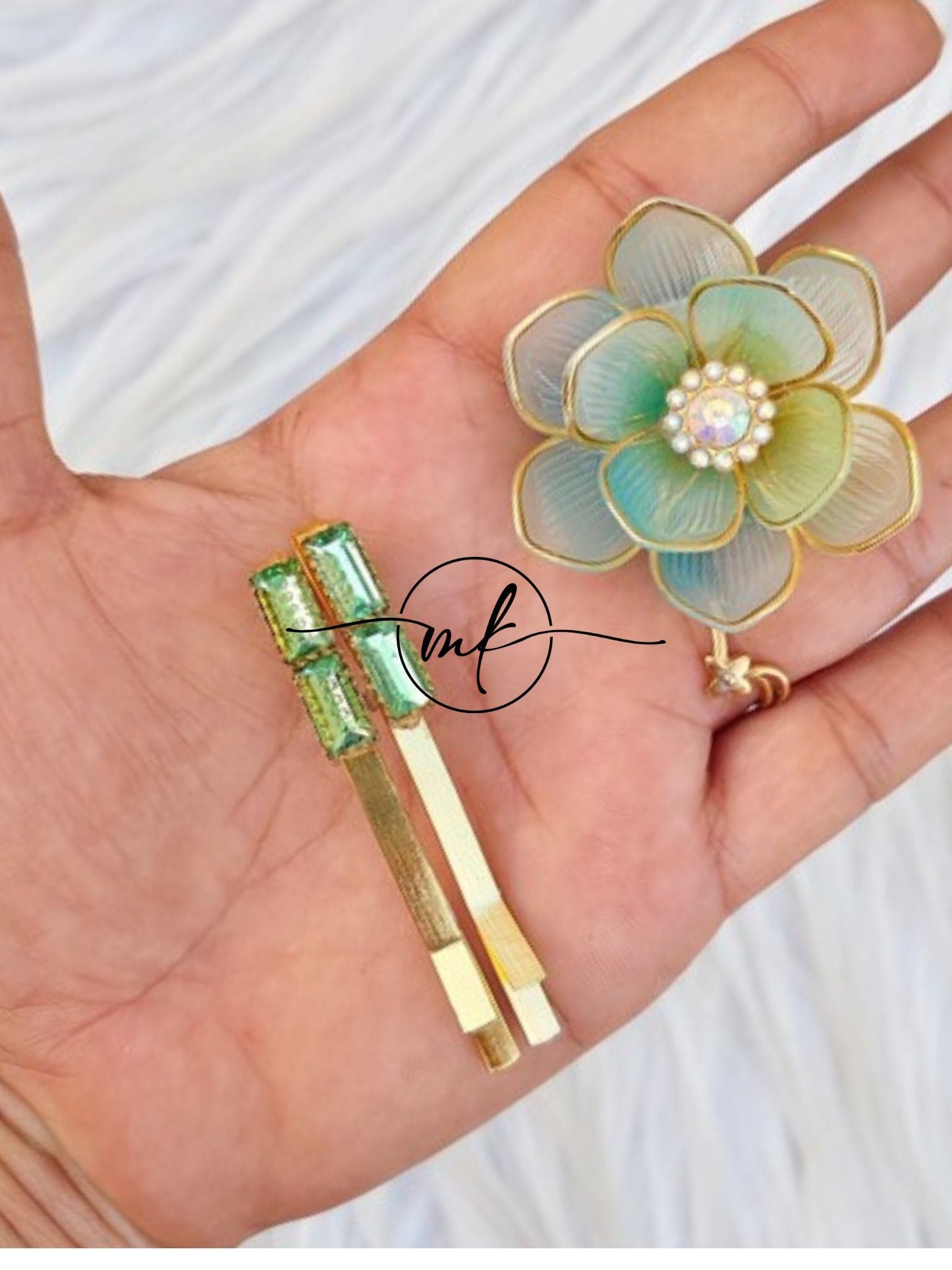 Green Hair Ties+ crystal Slide combo