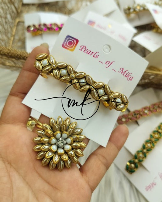 Kundan Hair Brooch/Hair ties/Centre clip- Combo