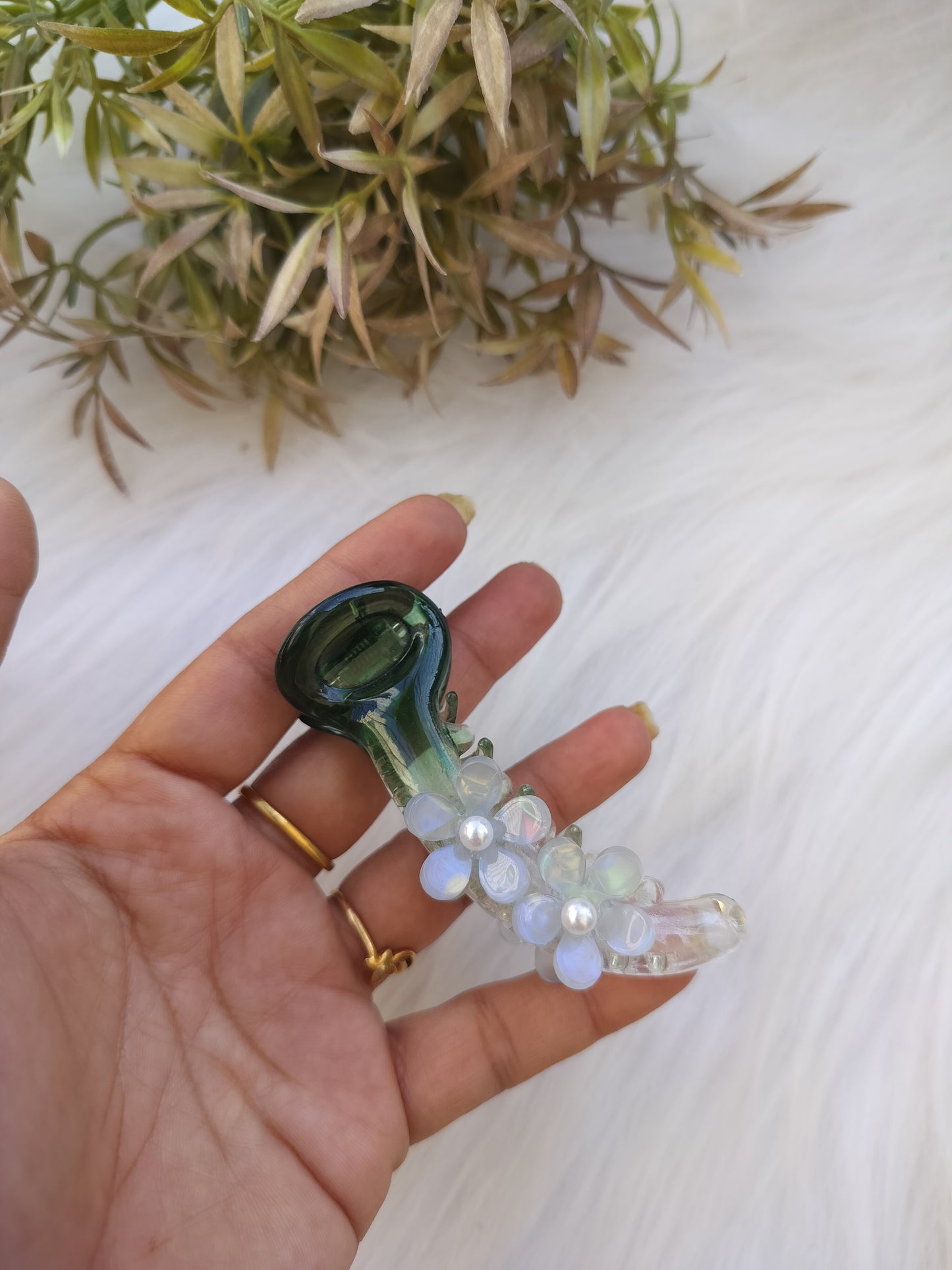 Green floral premium Banana clip - V type